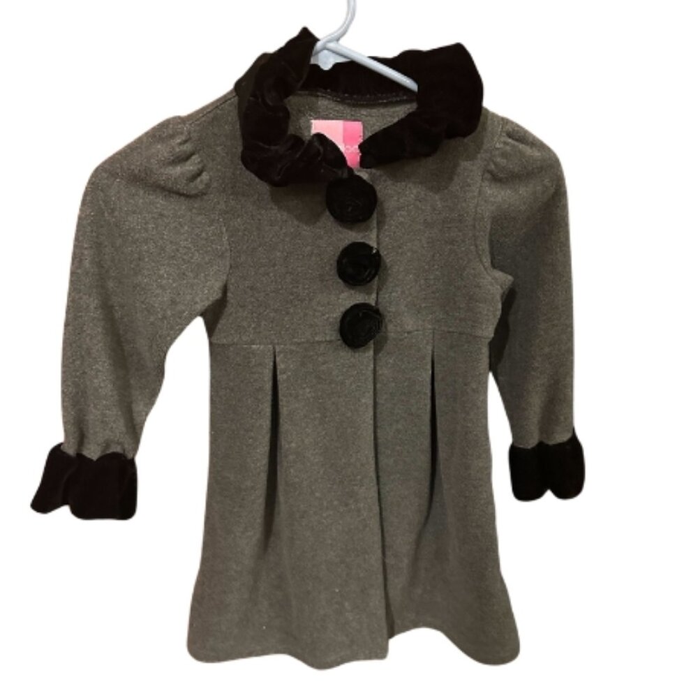 Good Lad Kids Girls Coat Gray Velour Neckline Flowers Outerwear Princess Small/5